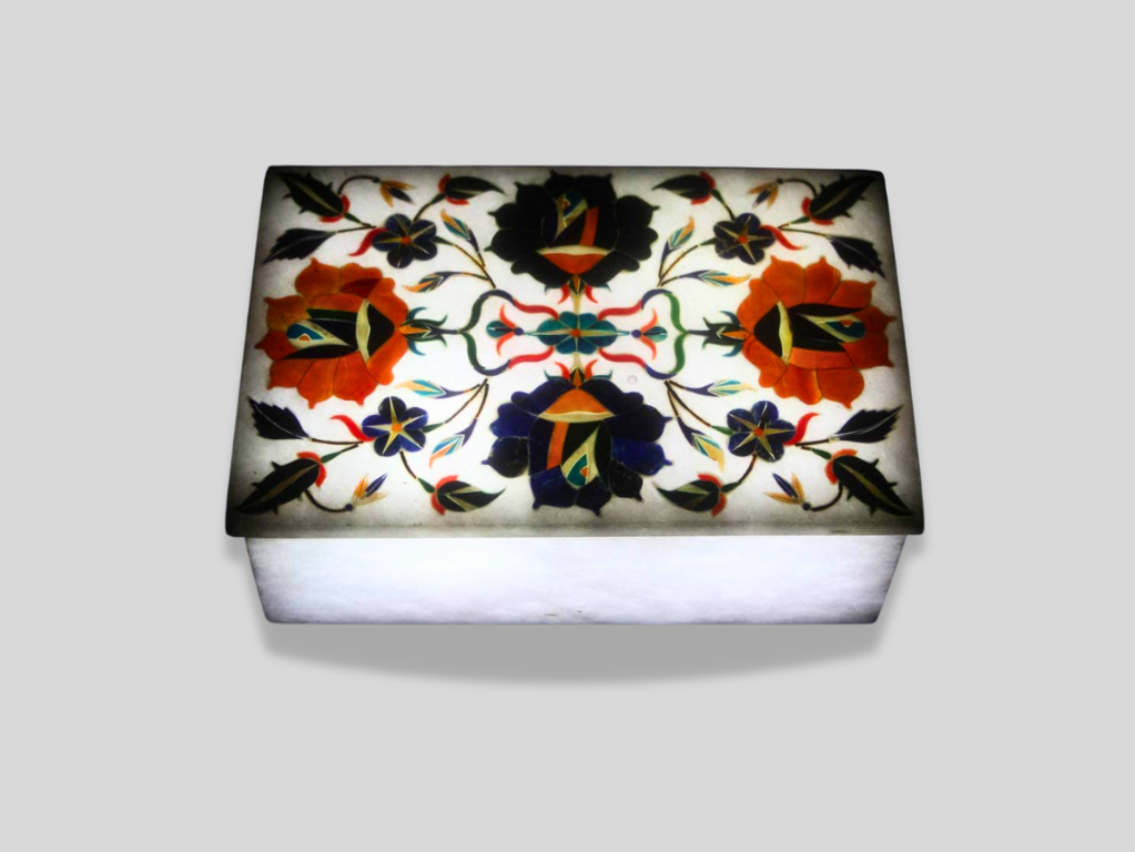 Marble Inlay Boxes Malachite Carnelian Floral Decor